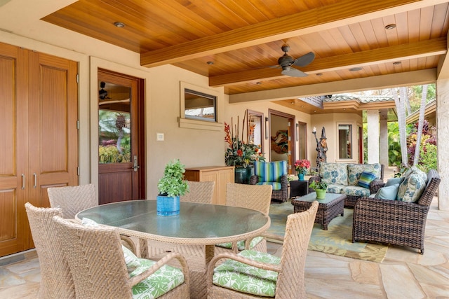 view of patio featuring an outdoor hangout area and ceiling fan