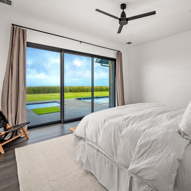 715 Laulama Pl Unit 45, Lahaina, HI 96761 - bedroom featuring access to outside, wood finished floors, and ceiling fan