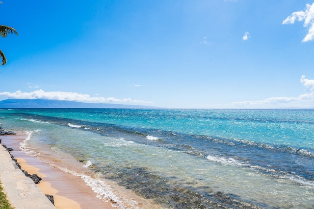 view of water feature with a beach view