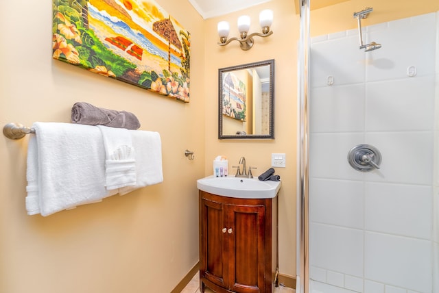 bathroom with a shower and vanity