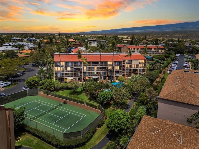 aerial view at dusk of a mountain view