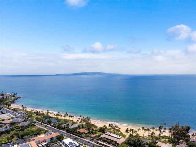 drone / aerial view of waterfront with a beach
