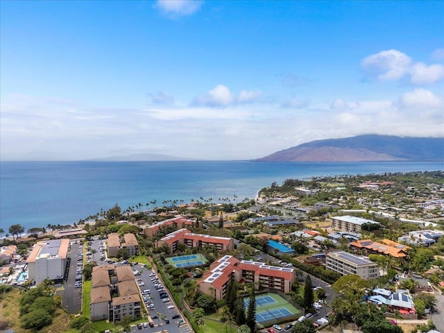 bird's eye view of a water and mountain view