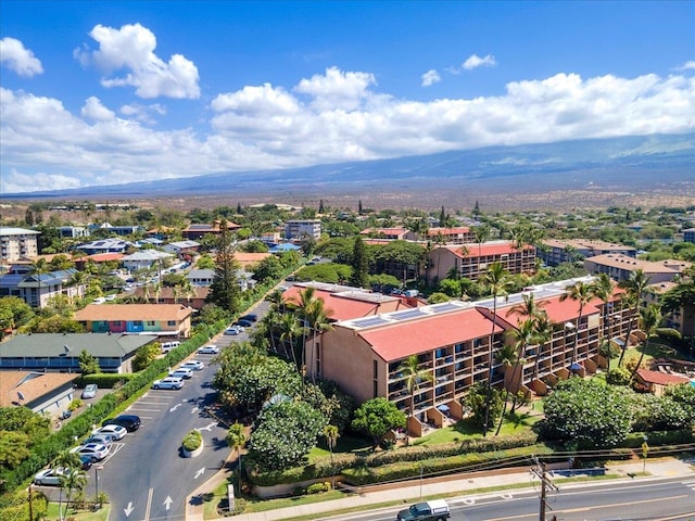 drone / aerial view with a mountain view