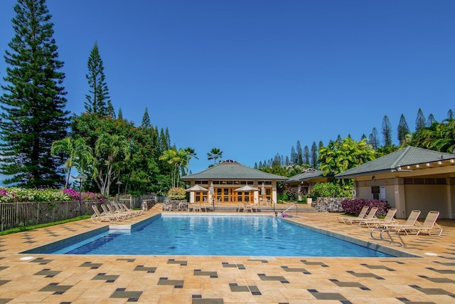 view of swimming pool featuring a patio