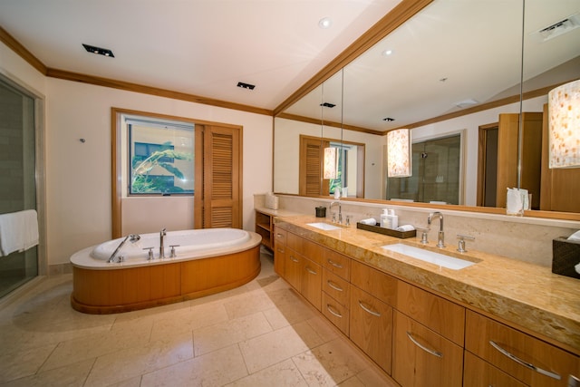 1 Bay Dr Unit 1204, Lahaina, HI 96761 - full bath featuring a stall shower, ornamental molding, double vanity, and a garden tub