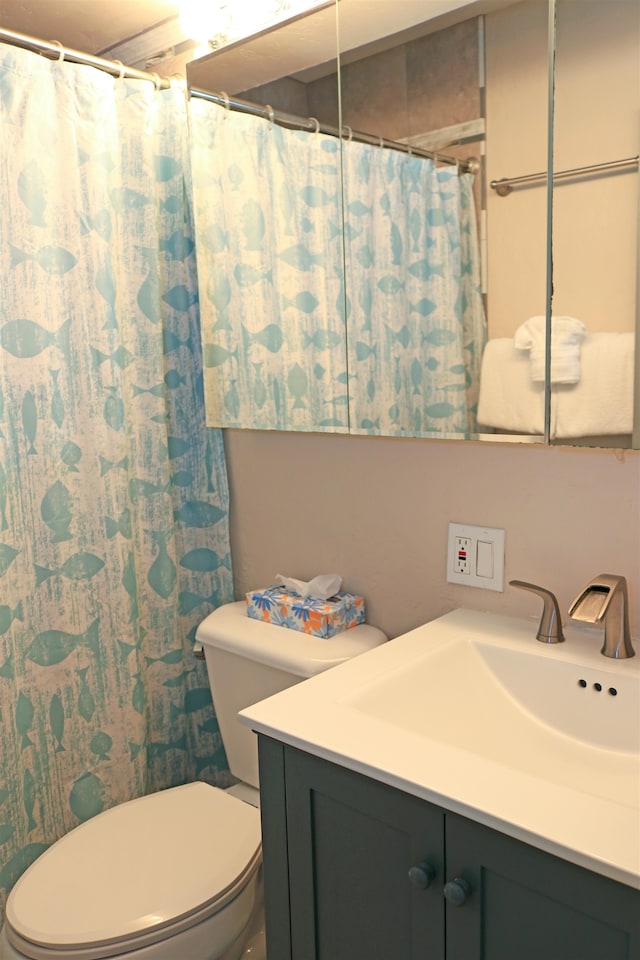 bathroom with vanity, toilet, and walk in shower