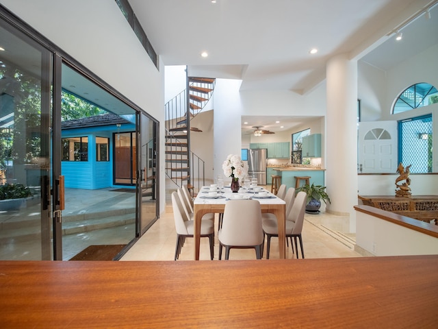 dining room with light tile patterned flooring