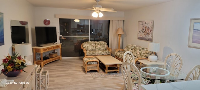 interior space featuring light hardwood / wood-style flooring and ceiling fan