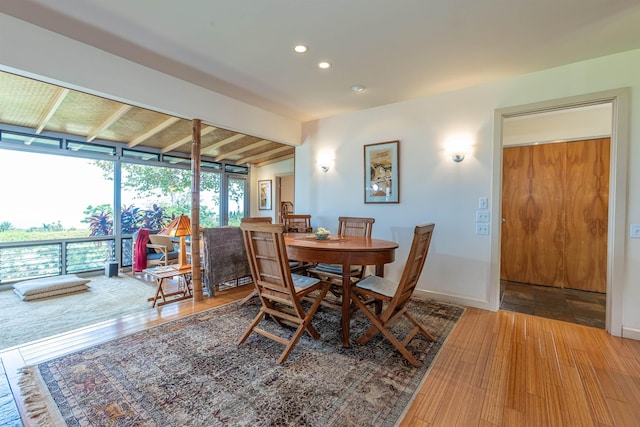 1195 Omaopio Rd Unit A, Kula, HI 96790 - dining area with wood finished floors, recessed lighting, and a wall of windows