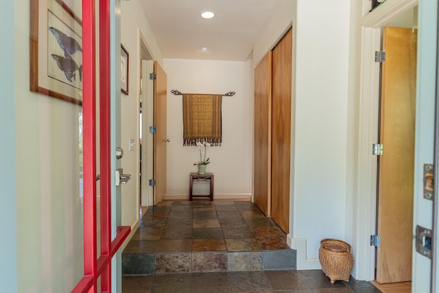 1195 Omaopio Rd Unit A, Kula, HI 96790 - hallway featuring stone tile flooring and recessed lighting