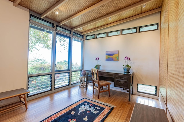 1195 Omaopio Rd Unit A, Kula, HI 96790 - office featuring hardwood / wood-style flooring, plenty of natural light, and beamed ceiling