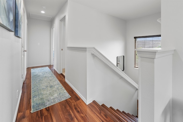 hallway with dark hardwood / wood-style floors