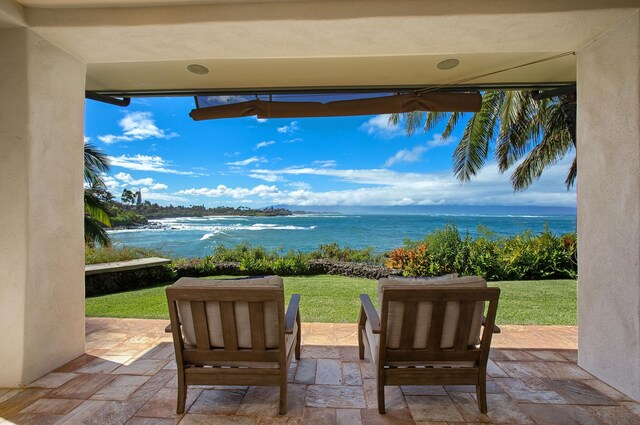 view of patio / terrace featuring a water view