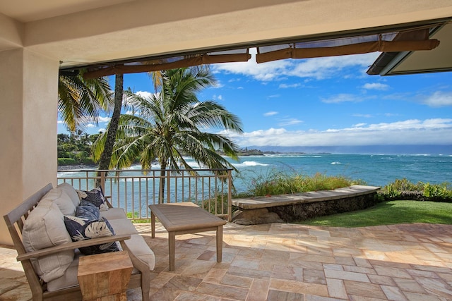 view of patio / terrace featuring a water view