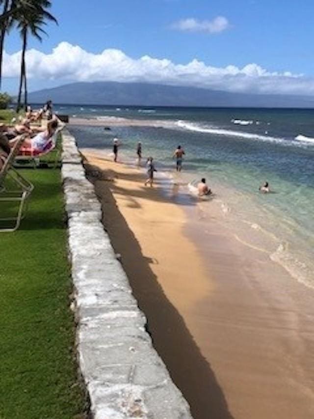 view of water feature featuring a beach view