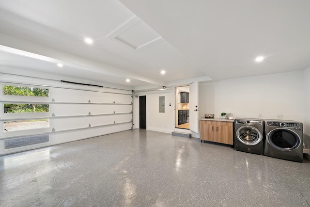 965 Hog Back Rd Unit 1, Haiku, HI 96708 - garage with independent washer and dryer, electric panel, and recessed lighting