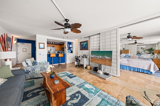 living room with tile patterned flooring