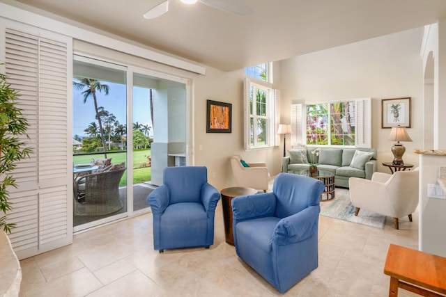 3950 Kalai Waa St Unit R 103, Kihei, HI 96753 - living room featuring a ceiling fan and light tile patterned floors