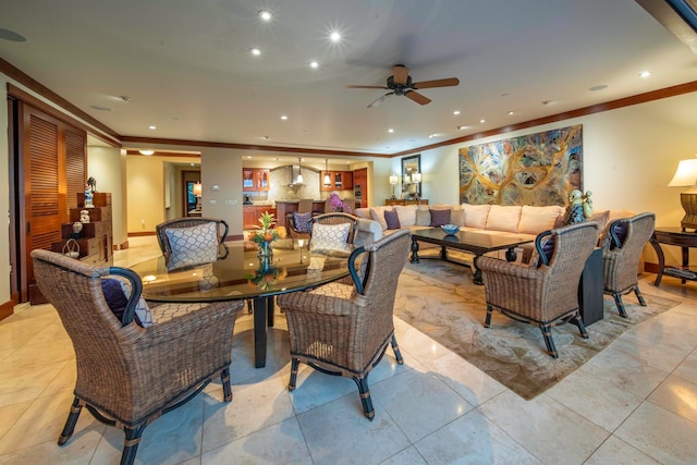 interior space featuring crown molding and ceiling fan