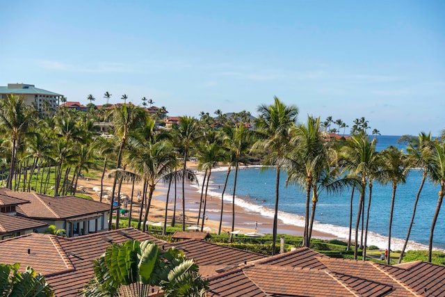 view of water feature with a view of the beach