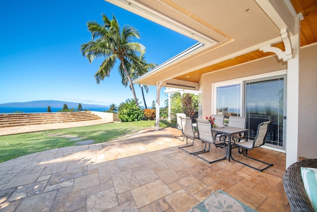 view of patio / terrace with a mountain view