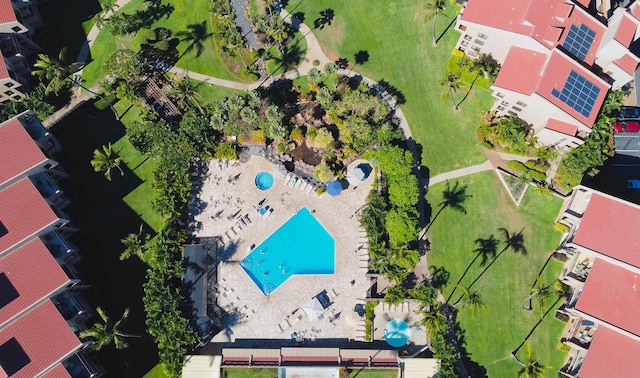 drone / aerial view with a residential view