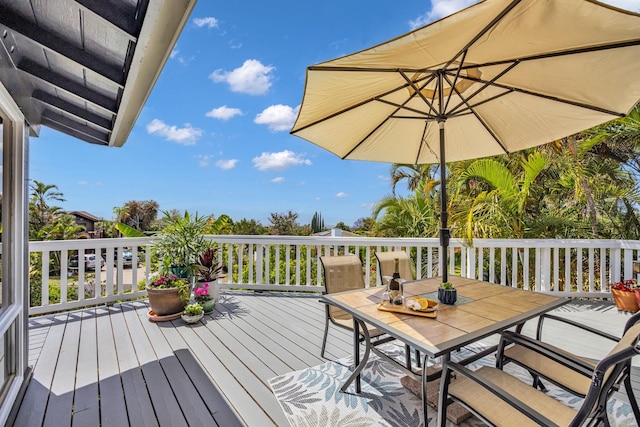 wooden deck featuring outdoor dining space