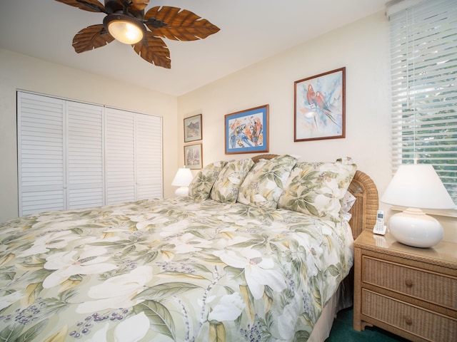 bedroom with a closet and ceiling fan