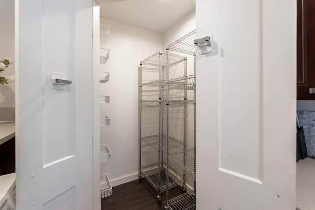 walk in closet featuring dark wood-style floors