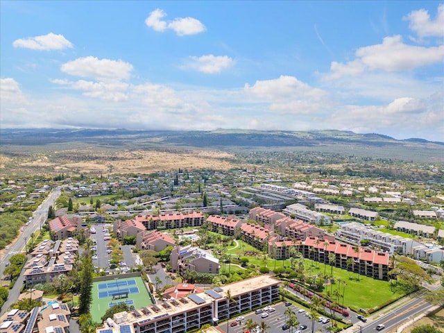 drone / aerial view featuring a mountain view