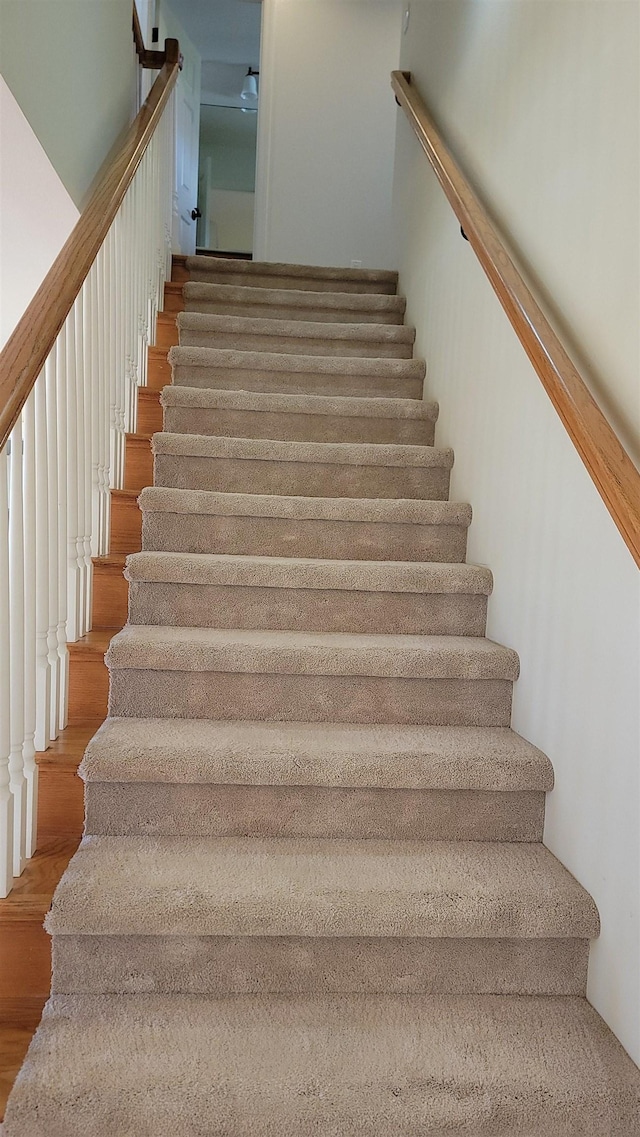 stairway featuring wood finished floors