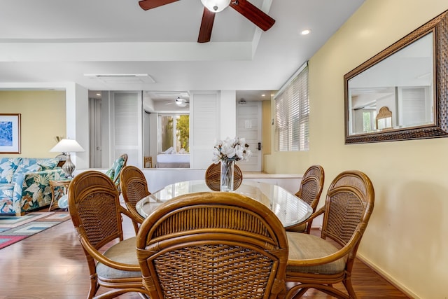 3200 Wailea Alanui Dr Unit 1505, Kihei, HI 96753 - dining space featuring ceiling fan, wood finished floors, and recessed lighting