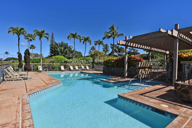 view of pool featuring a patio area and a pergola