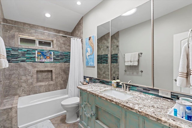 440 Mikioi Pl, Kihei, HI 96753 - bathroom featuring toilet, shower / bath combination with curtain, vanity, tile patterned flooring, and recessed lighting