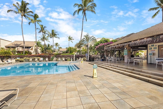 view of pool featuring a patio