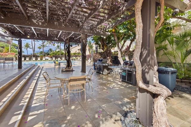 view of patio with a grill, a pergola, and a community pool