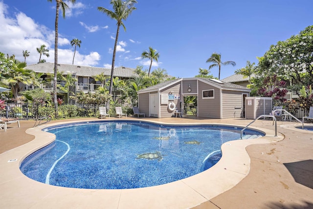 view of pool featuring a patio