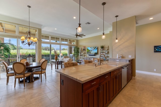 2563 Umeke Cir Unit 64, Kihei, HI 96753 - kitchen with a sink, baseboards, decorative light fixtures, recessed lighting, and dishwasher
