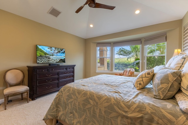2563 Umeke Cir Unit 64, Kihei, HI 96753 - bedroom featuring lofted ceiling, light carpet, recessed lighting, and ceiling fan