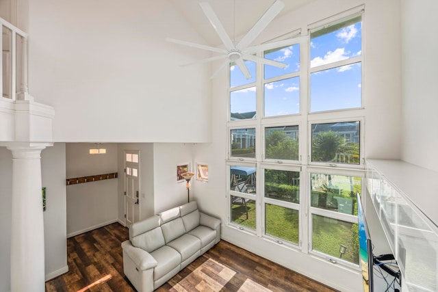 living room featuring dark hardwood / wood-style flooring and plenty of natural light