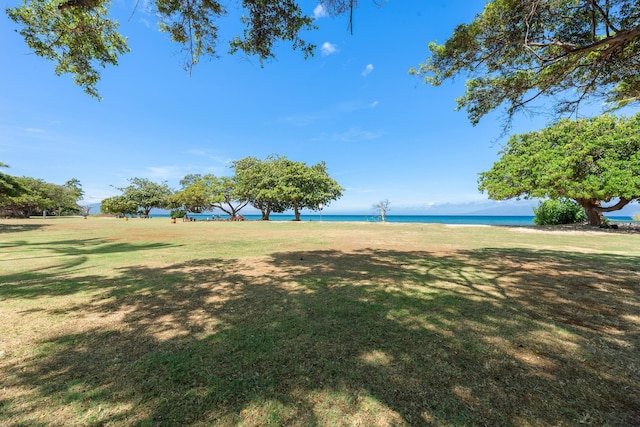 view of yard with a water view