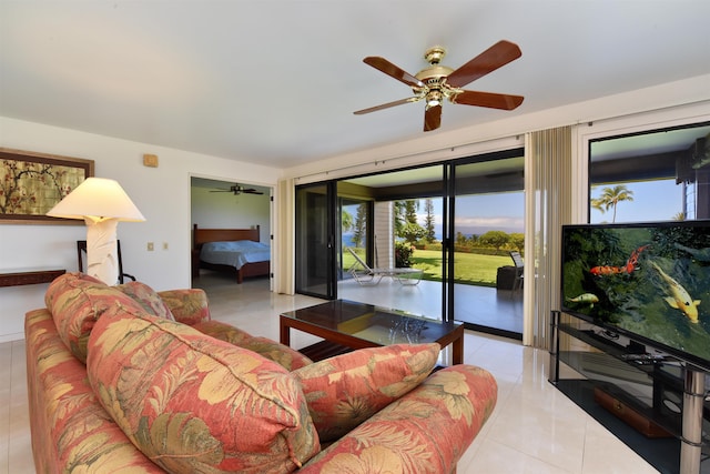 living room with ceiling fan