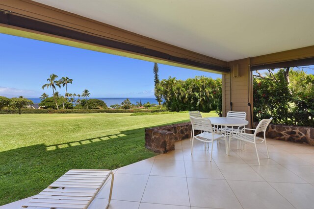 view of patio featuring a water view