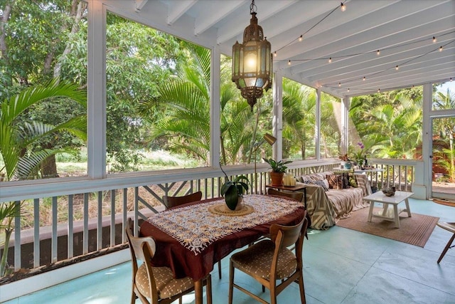 568 Hana Hwy Unit B, Paia, HI 96779 - sunroom with beamed ceiling and floor to ceiling windows