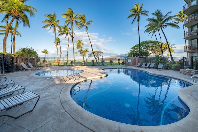 view of swimming pool with a patio