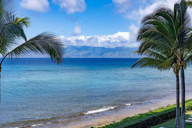 view of water feature with a view of the beach