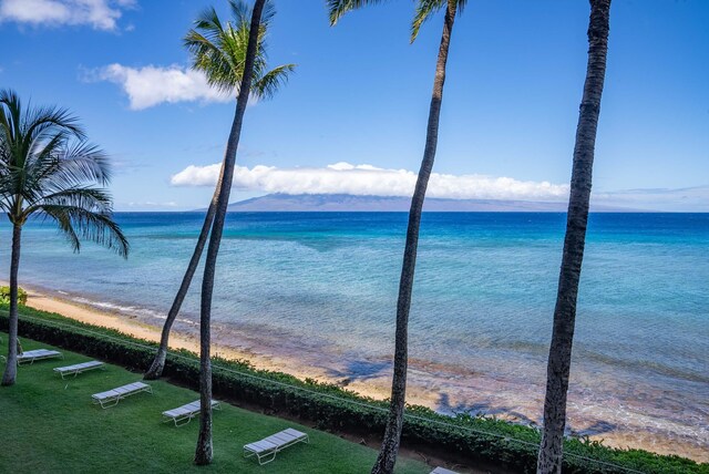 property view of water featuring a beach view