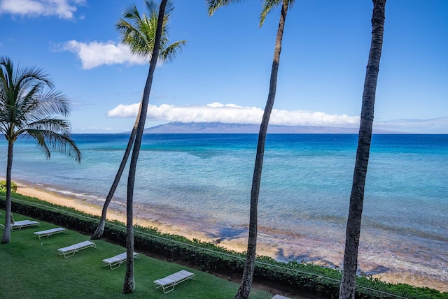 property view of water featuring a beach view