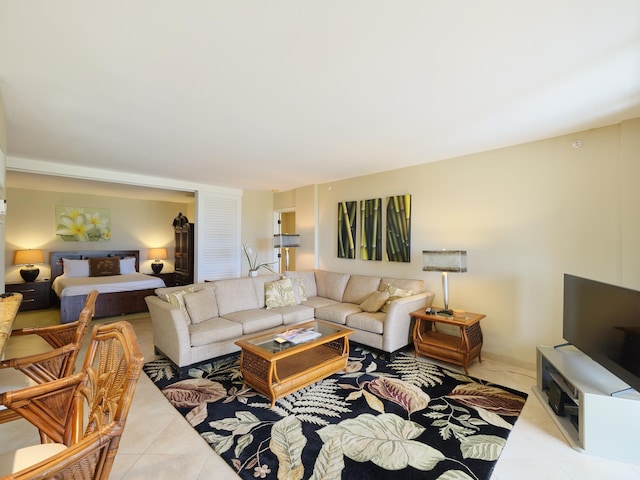 living room featuring light tile patterned floors